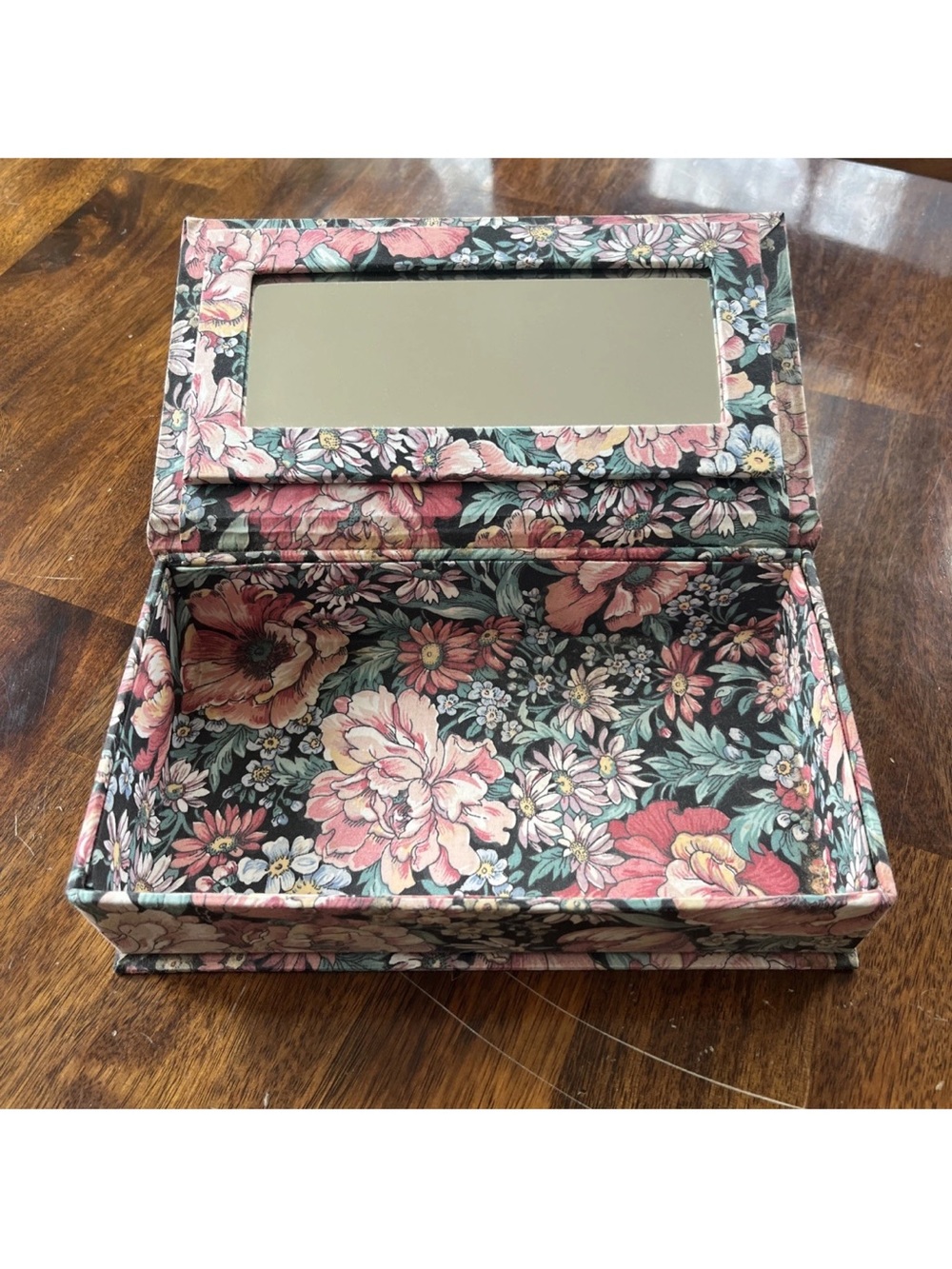Vintage Stanley 80s 90s Fabric Jewelry Box With Mirror Pink Floral